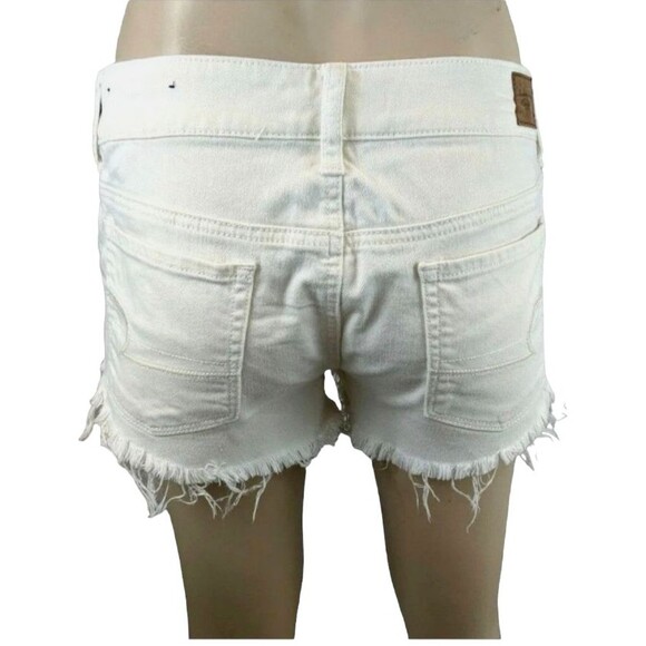 AMERICAN EAGLE Beaded Off-White Denim Cut-off Shortie Jean Shorts  Size 2 - Picture 3 of 8